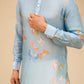 Men's printed kurta with butterfly design in light blue fabric, featuring colorful butterfly patterns