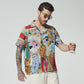 Stylera men's printed short sleeve shirt featuring a colorful artistic design with vibrant characters