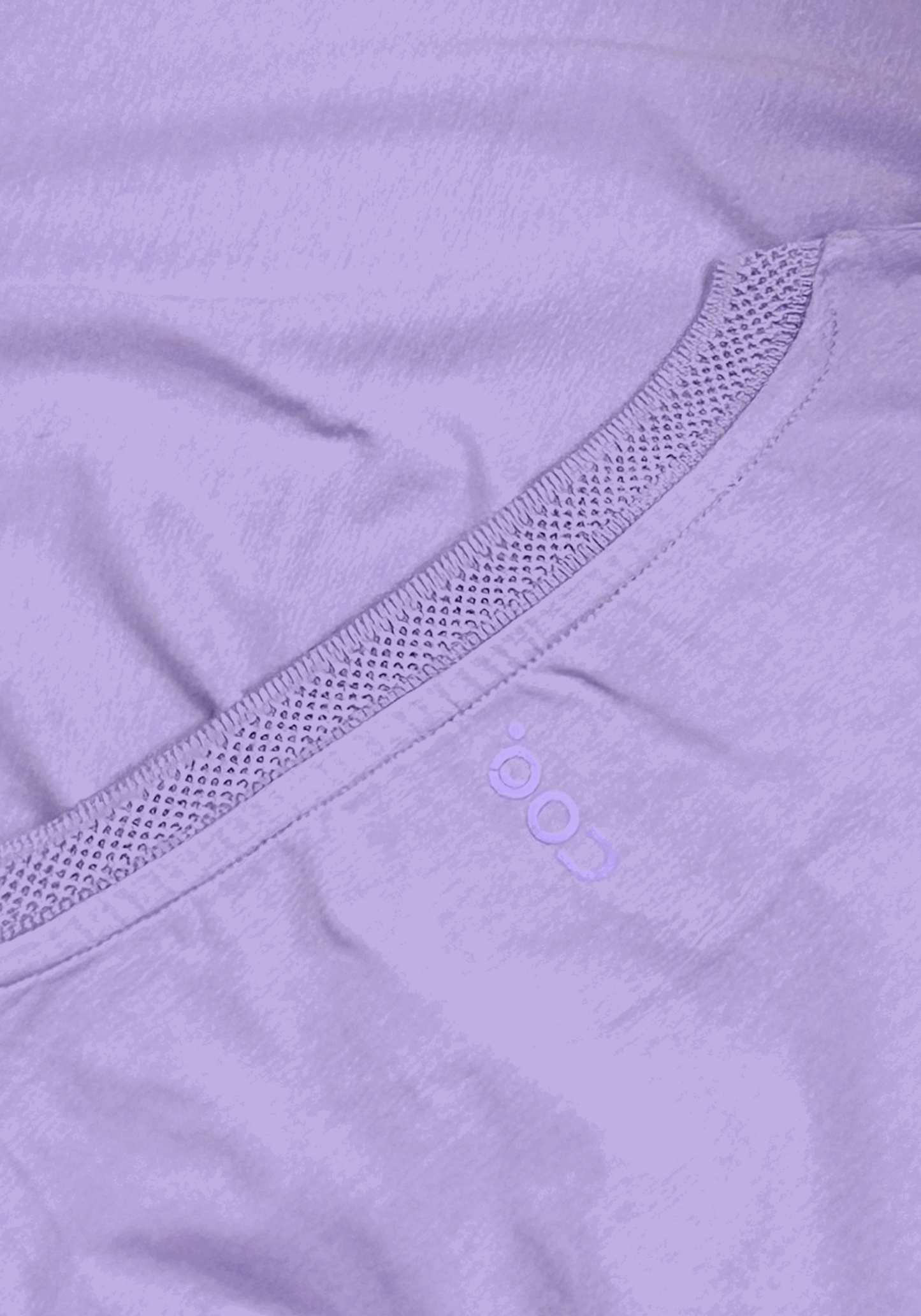 Close-up of Stylera men's regular fit lavender tee showing textured neckline and fabric detail