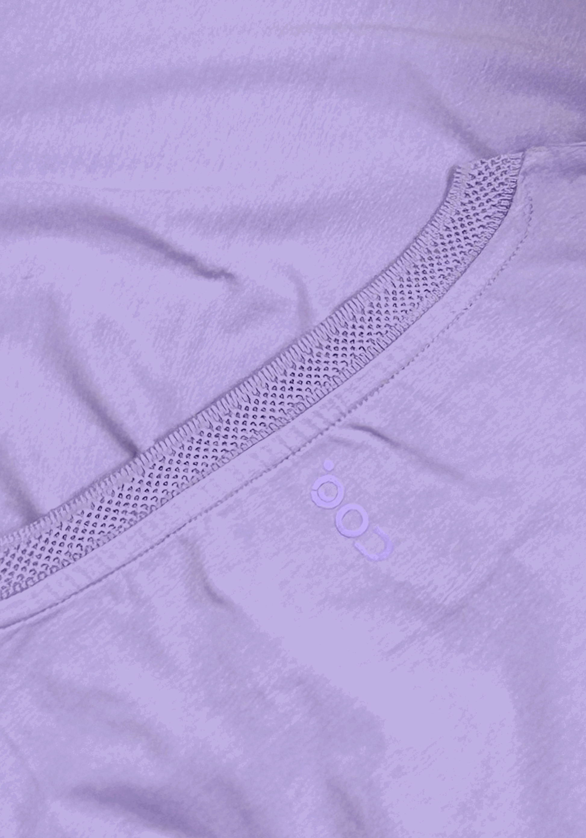 Close-up of Stylera men's regular fit lavender tee showing textured neckline and fabric detail