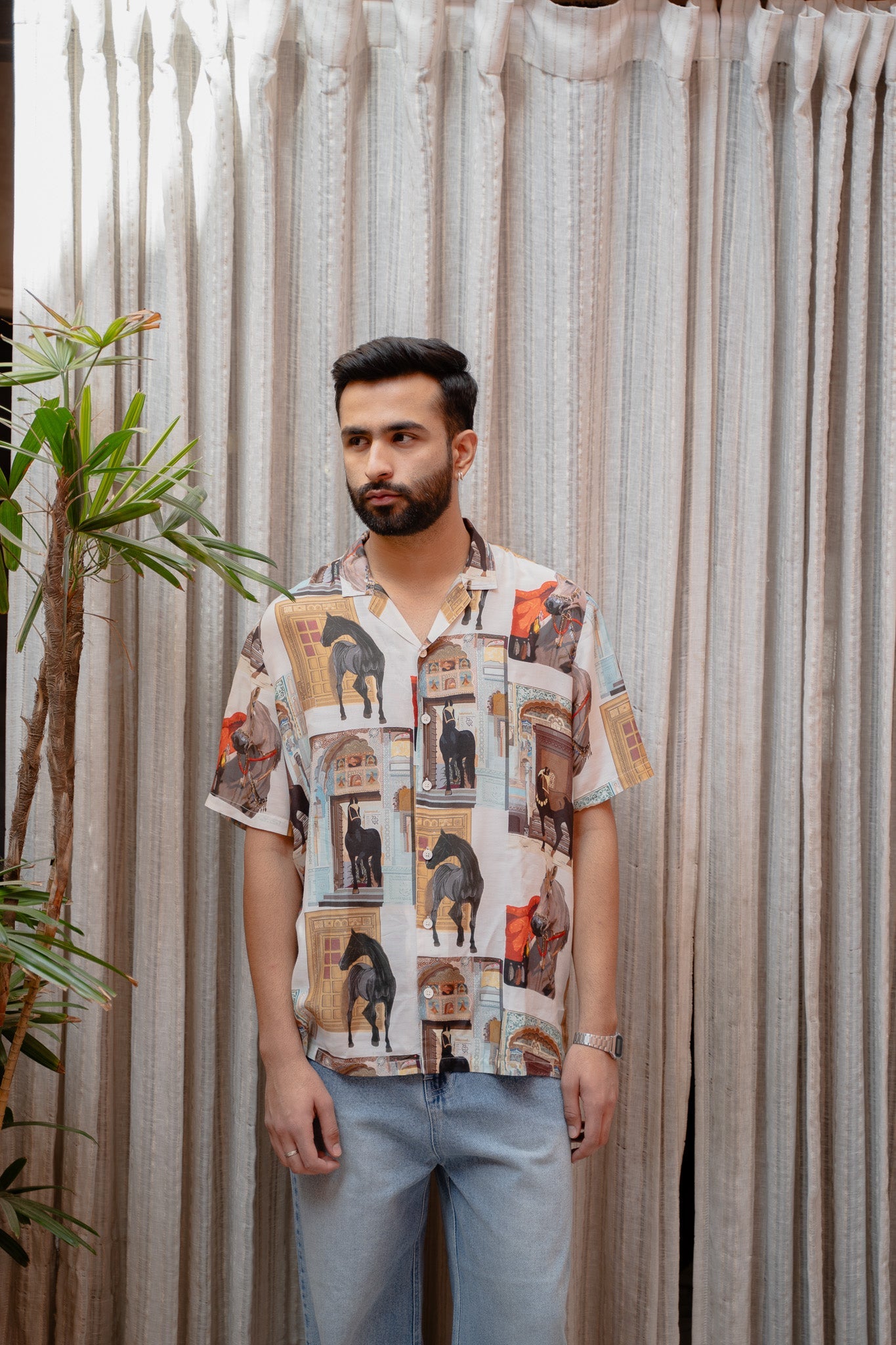 Men's statement oversized shirt featuring a bold animal print design, perfect for casual outings