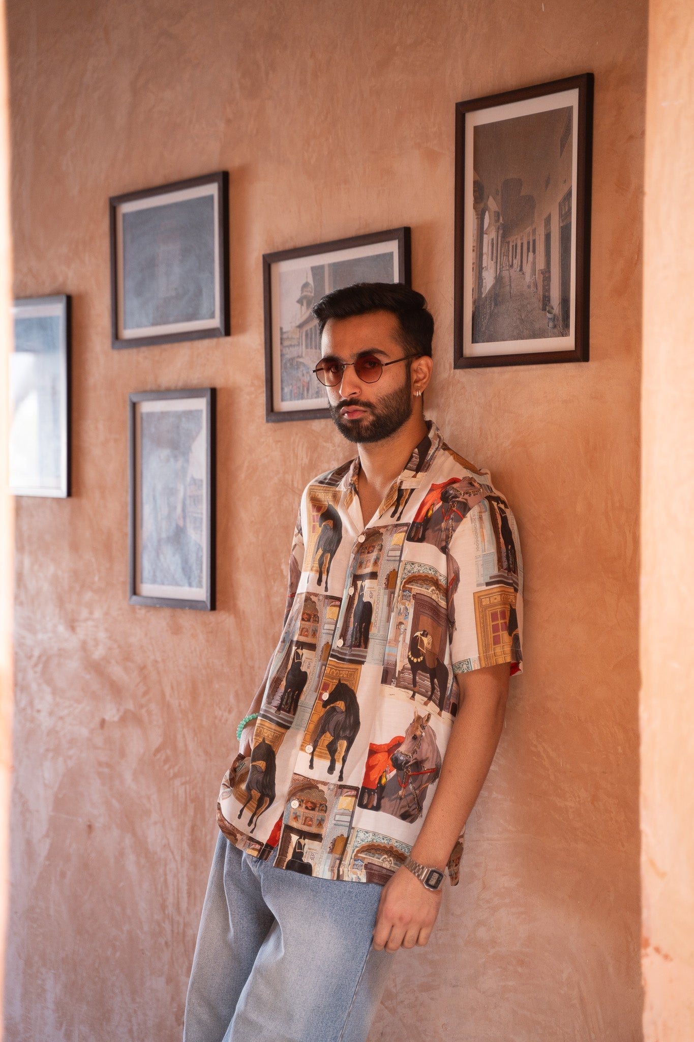 Men's statement oversized shirt featuring colorful artistic prints and a relaxed fit for casual style