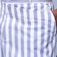 Close-up of men's striped lounge pants by Stylera featuring white and gray stripes