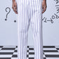 Stylera men's striped lounge pants with white and gray vertical stripes styled with black sandals