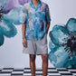 Men's summer organza shirt by Stylera in blue floral pattern with short sleeves
