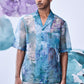 Men's summer organza shirt in blue with abstract patterns by Stylera