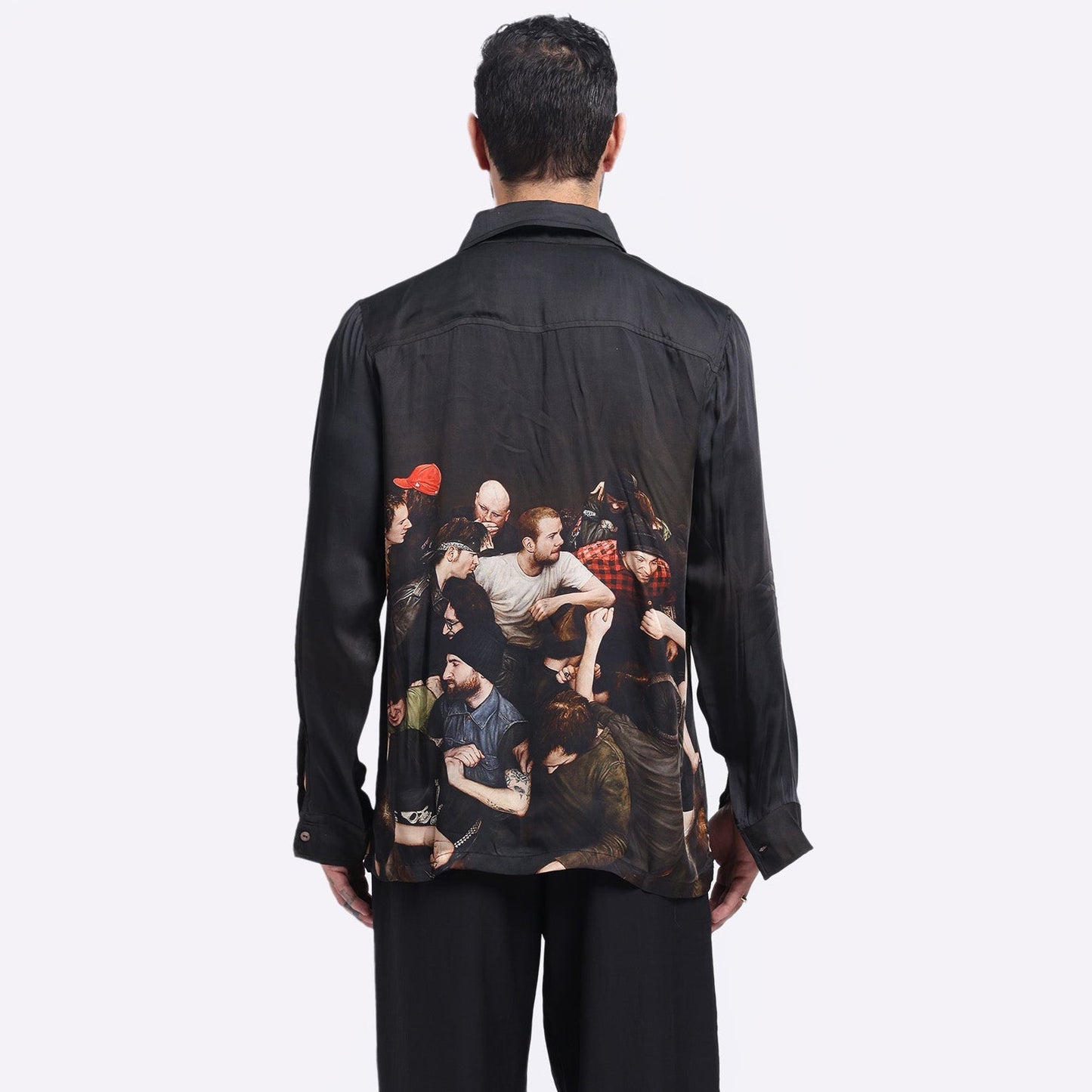 Stylera men's trendy statement shirt with a bold graphic design featuring diverse people in vibrant colors