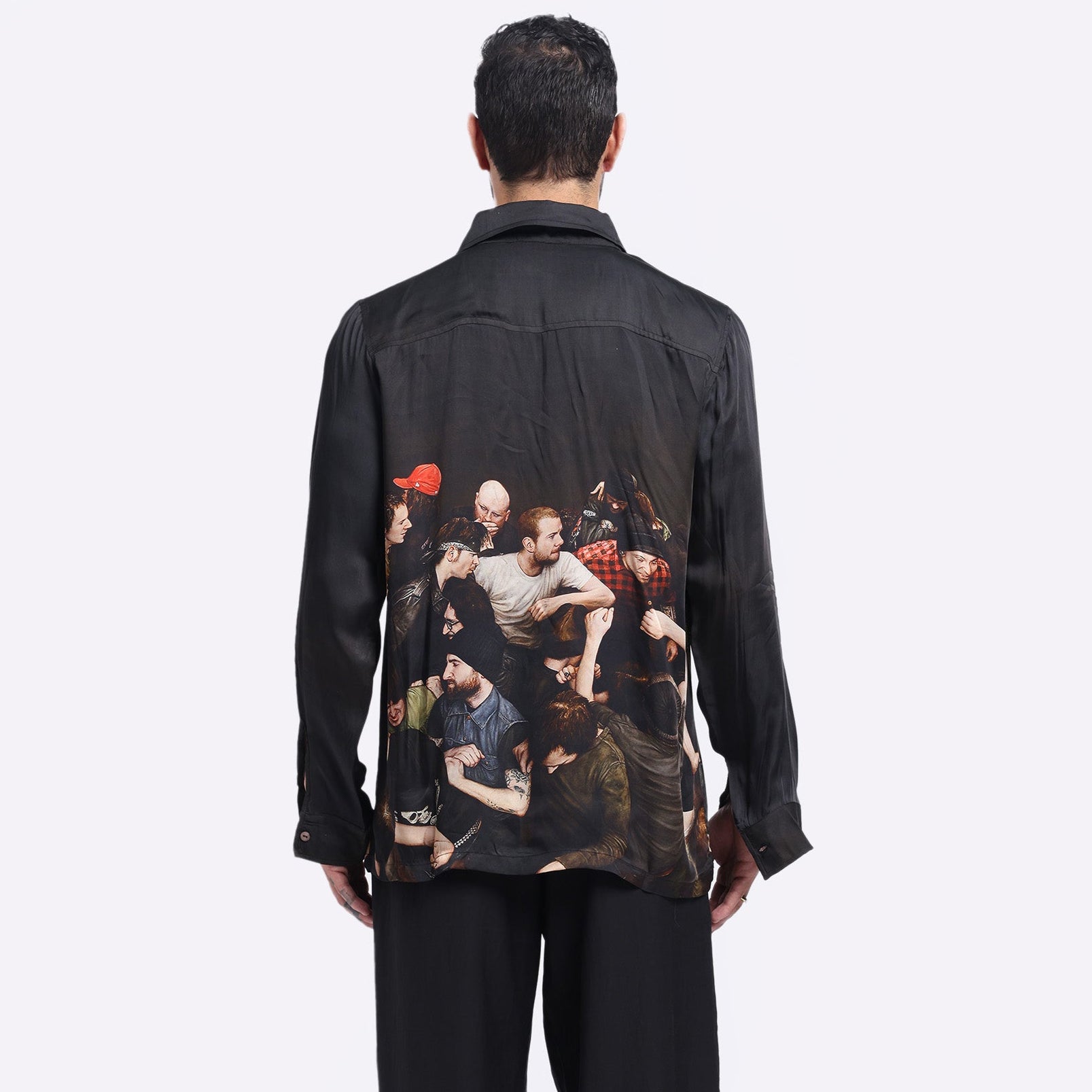 Stylera men's trendy statement shirt with a bold graphic design featuring diverse people in vibrant colors