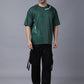 Men's trendy streetwear t-shirt in dark green with unique graphic design for a stylish look