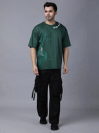 Men's trendy streetwear t-shirt in dark green with unique graphic design for a stylish look