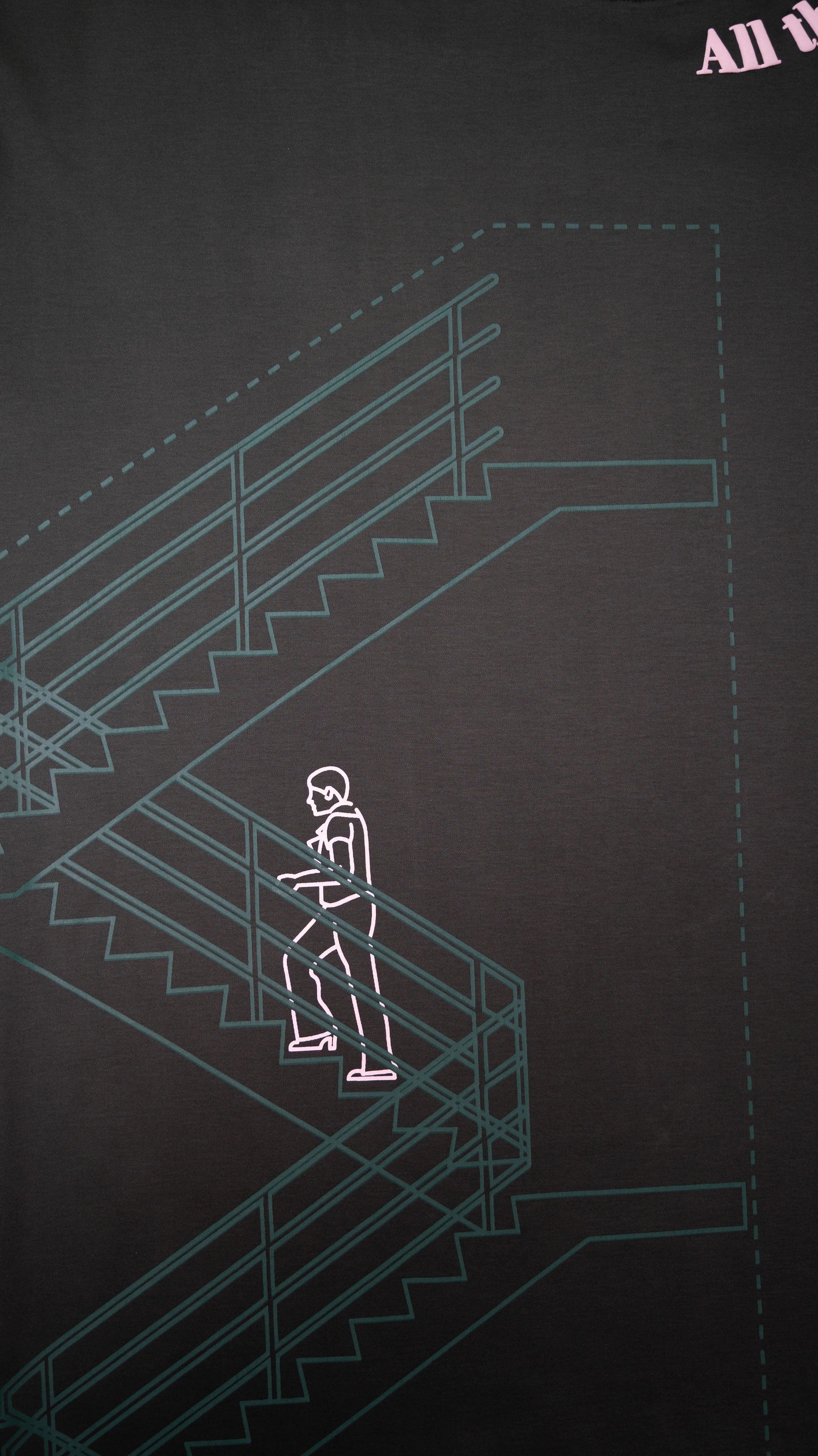Stylstpls men's trendy streetwear t-shirt featuring a unique staircase graphic design