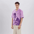 Stylera purple camp collar shirt with statue print on front worn by model men&