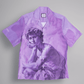 Stylera purple camp collar shirt featuring classical sculpture print short sleeve button up for men's trendy summer shirts
