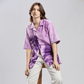 Stylera purple short sleeve button shirt with classical statue print on model wearing casual outfit men's trendy summer shirts