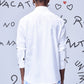 Back view of men's trendy white shirt by Stylera with long sleeves and clean design