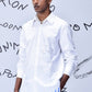 Men wearing Stylera men's trendy white shirt with subtle embroidery and pearl necklace