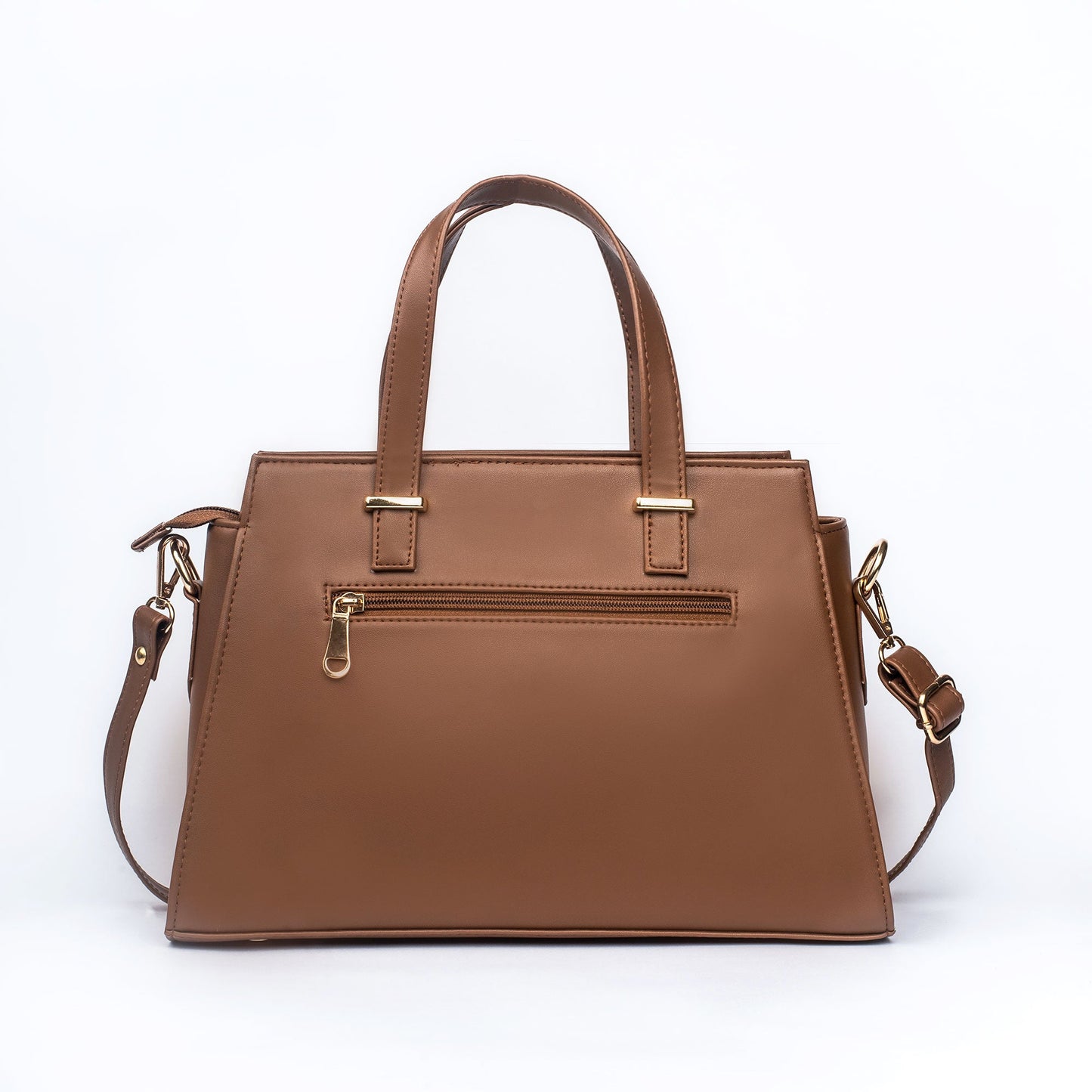Mocha elegance handbag with a sleek design and gold accents, ideal for stylish outings