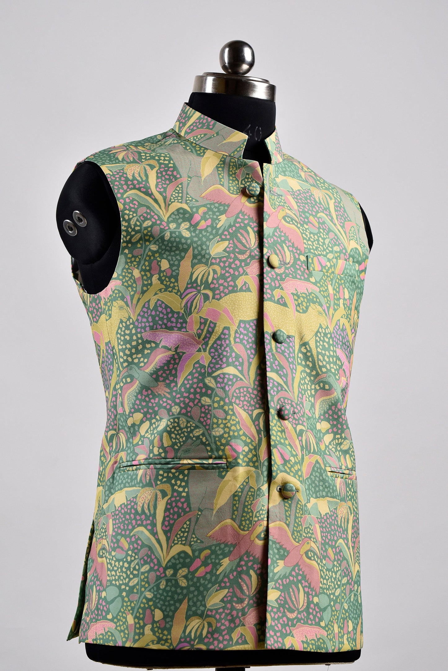 Stylera modern floral Nehru jacket featuring vibrant patterns on a lightweight fabric for stylish layering