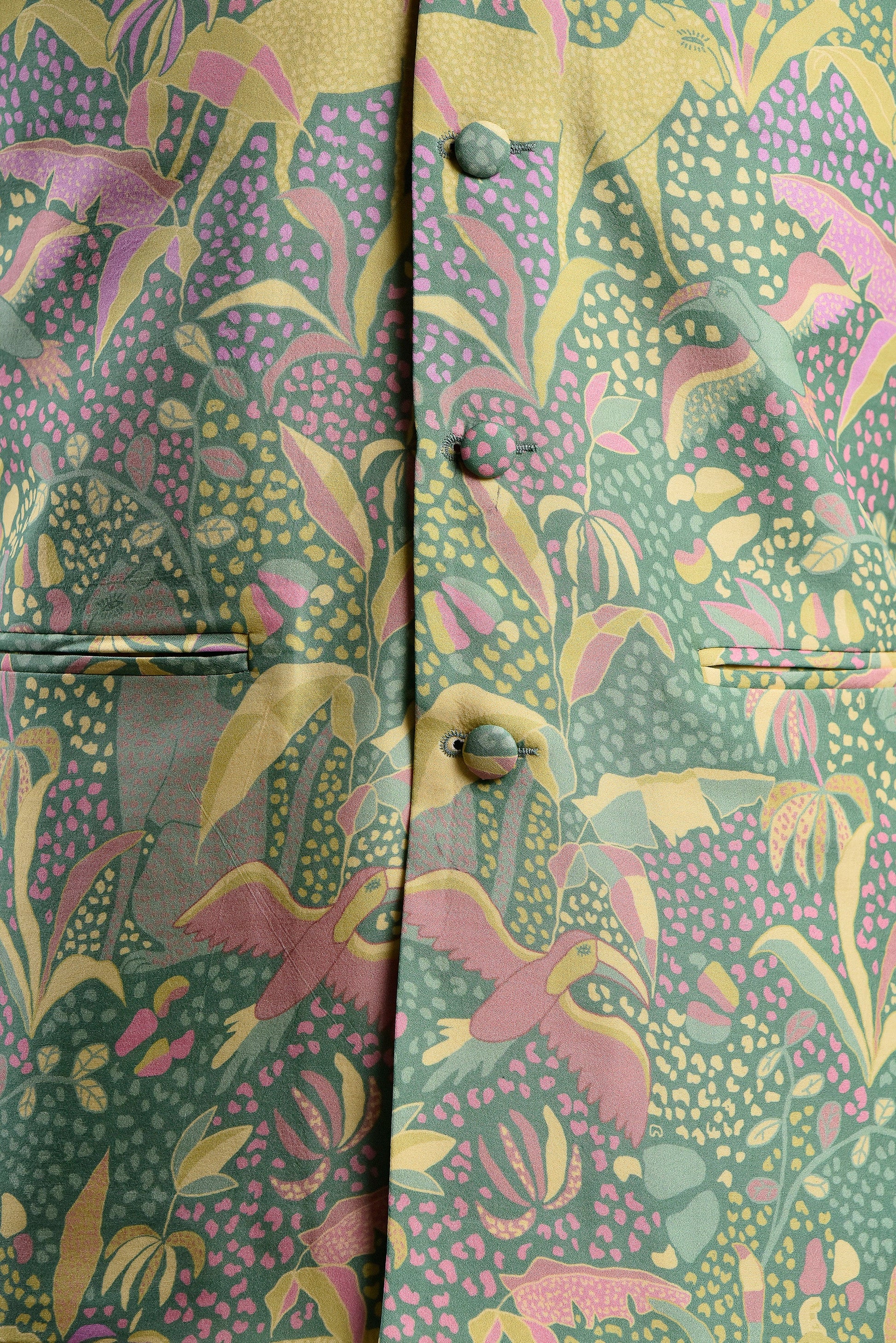 Modern floral Nehru jacket by Stylera with vibrant botanical print and stylish button closure