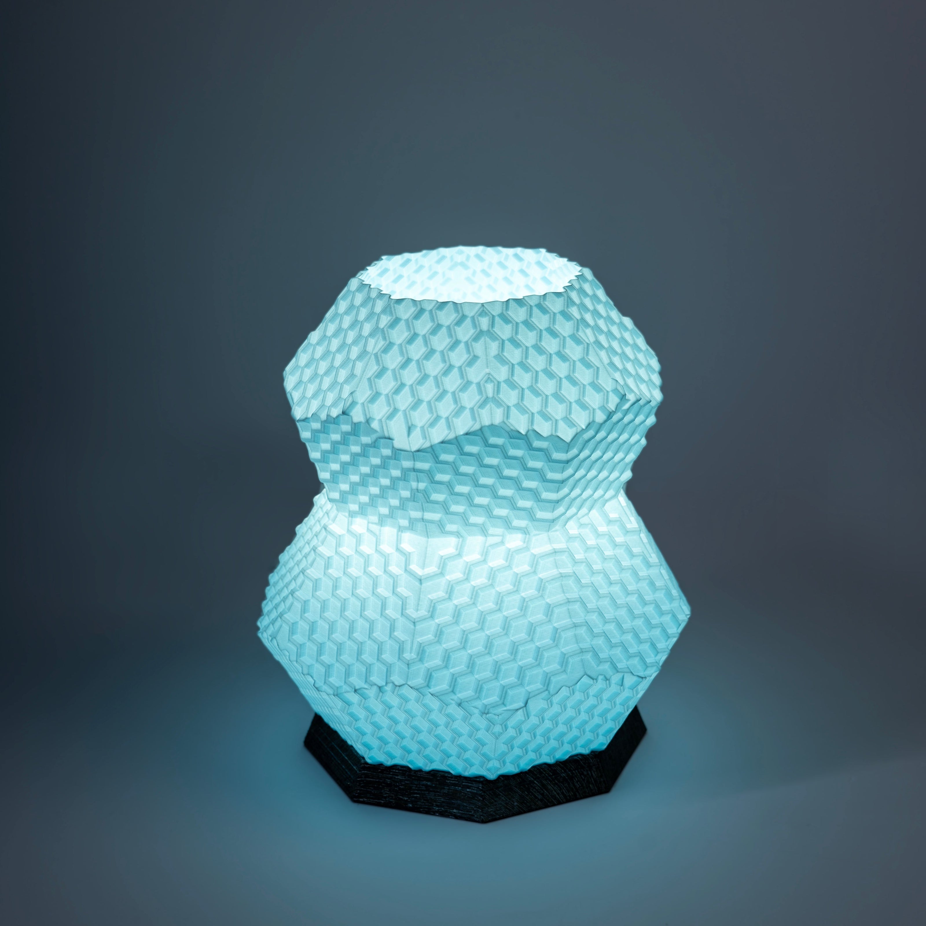 Sozori modern geometric table lamp in blue hues with unique hexagonal design for contemporary decor