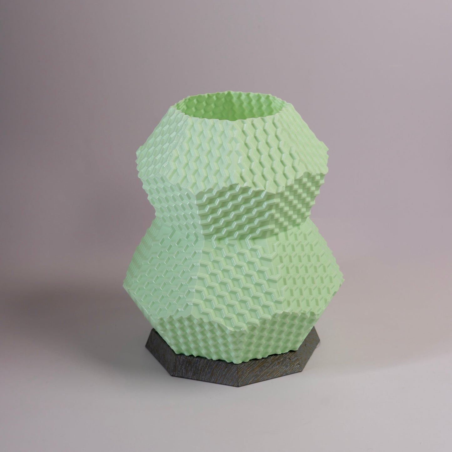 Sozori modern geometric table lamp in pastel green with unique textured design for contemporary decor