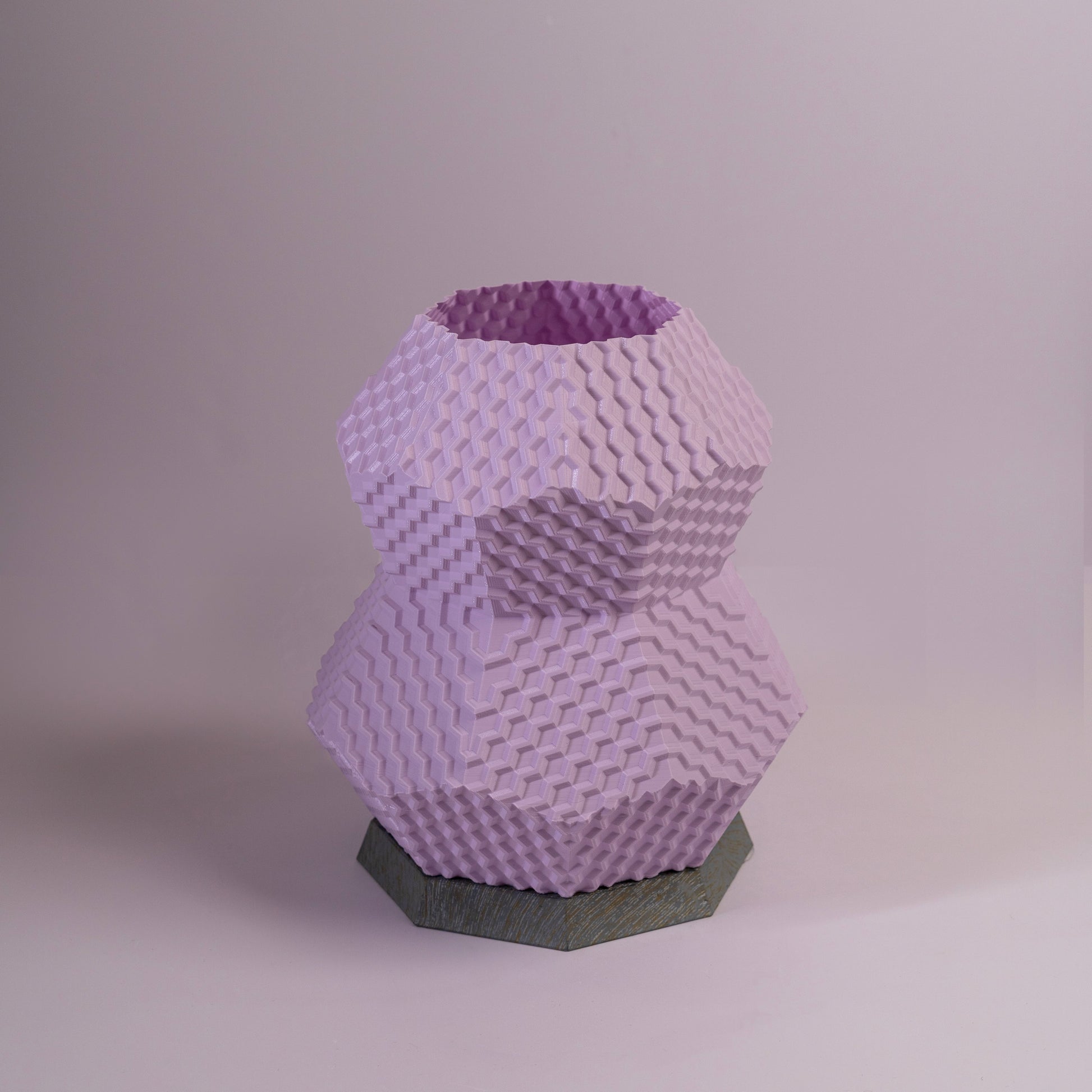 Sozori modern geometric table lamp in pastel purple, featuring a unique textured design