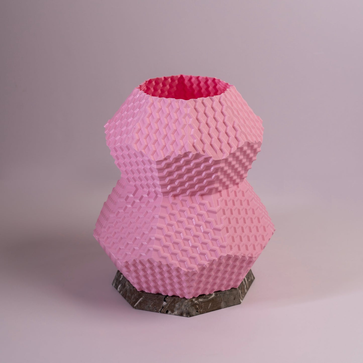 Sozori modern geometric table lamp in pink hexagonal design with unique texture