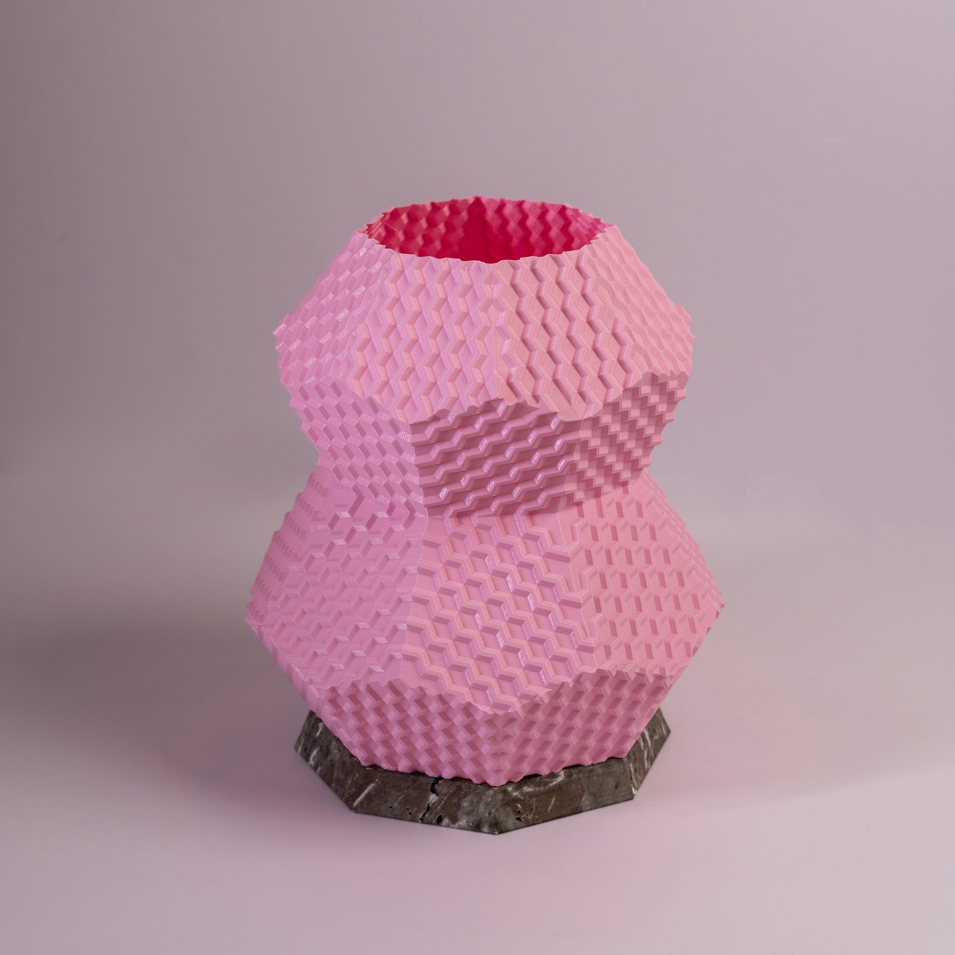 Sozori modern geometric table lamp in pink hexagonal design with unique texture