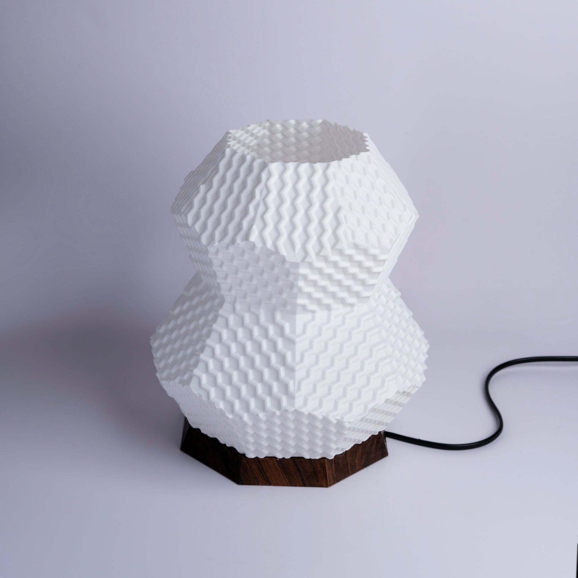 Sozori modern geometric table lamp with a unique textured design and wooden base for contemporary decor