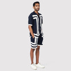 Stylish modern short sleeve polo shirt for men in navy with contrasting white design