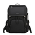 Stylera water resistant black modern travel backpack for men with flap top front and side zip pockets and padded straps