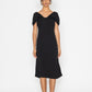 Stylera moonlit tide cocktail dress in black with off-shoulder design and midi length