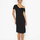 Stylera moonlit tide cocktail dress black off-shoulder midi dress with fitted silhouette