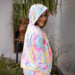 Stylera multicolor neon jacket and joggers set featuring a stylish hood and vibrant design