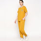 Mustard two piece set for women featuring a comfy tee and matching joggers