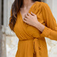 Elegant mustard wrap dress by stylera featuring a flattering wrap design and tie waist detail