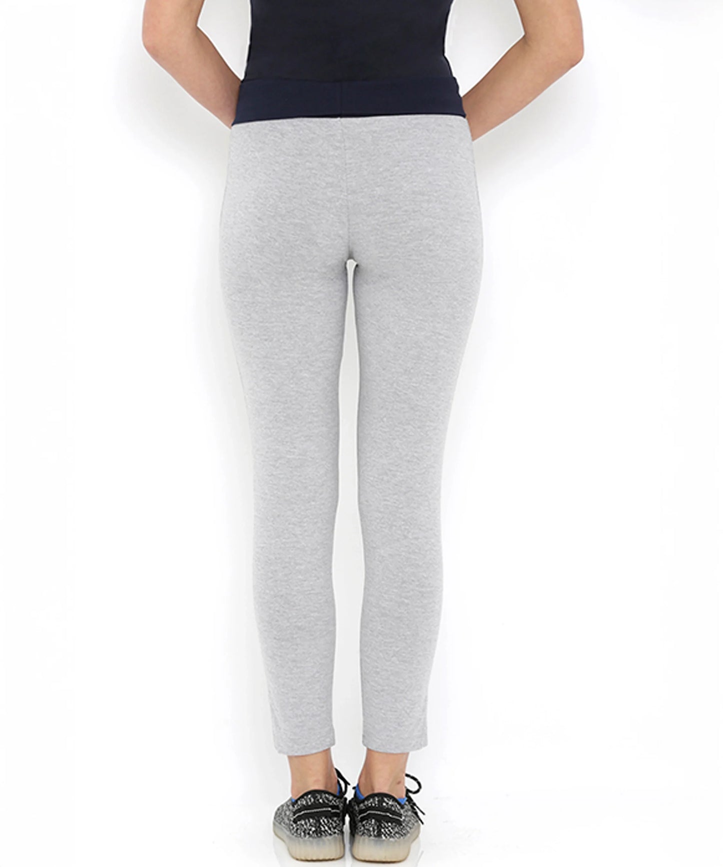 Women's gray narrow fit track pants with a comfortable waistband and tapered legs