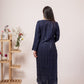 Elegant navy blue chikankari kurta set featuring intricate embroidery and a long silhouette