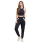 Stylish woman wearing navy blue joggers for women with a trendy cropped top and sneakers