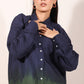 Navy green two piece matching set featuring a stylish oversized shirt with a dip-dye design