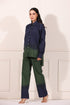 Stylish navy green two piece matching set with button-up shirt and wide-leg pants