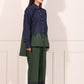 Navy green two piece matching set featuring a stylish button-up shirt and wide-leg pants