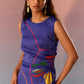 Stylera navy yin yang print dress with sleeveless design and ruched side detailing