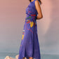 Stylera navy yin yang print dress sleeveless with colorful abstract design and ruched side detail