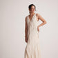 Stylera off-white event dress with embroidery and sleeveless v-neck design