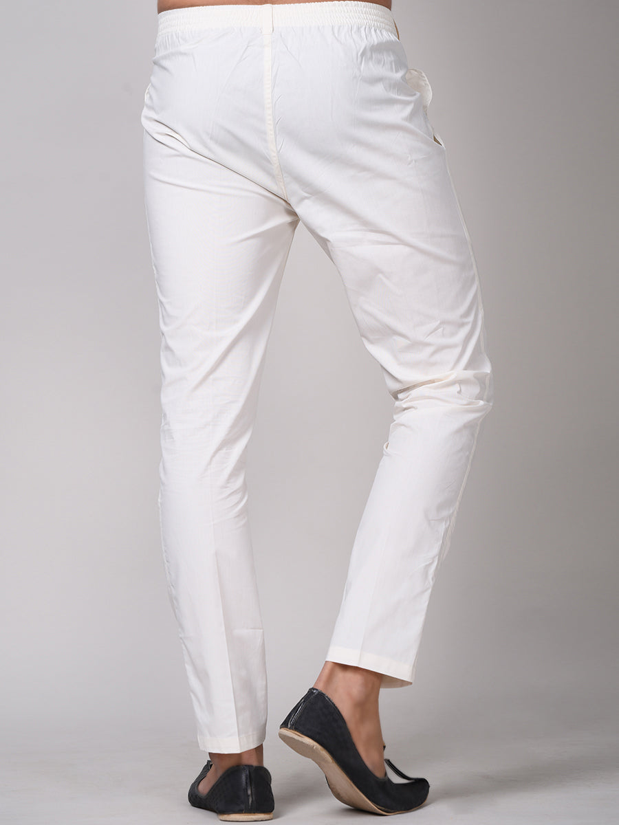 Back view of off white pyjama pants by Stylera with a comfortable fit