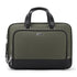 Stylera olive briefcase for men with black leather handles and front zip pocket for laptop storage