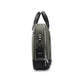 Stylera olive briefcase for men side view with black leather handles metal hardware and dual zip compartments