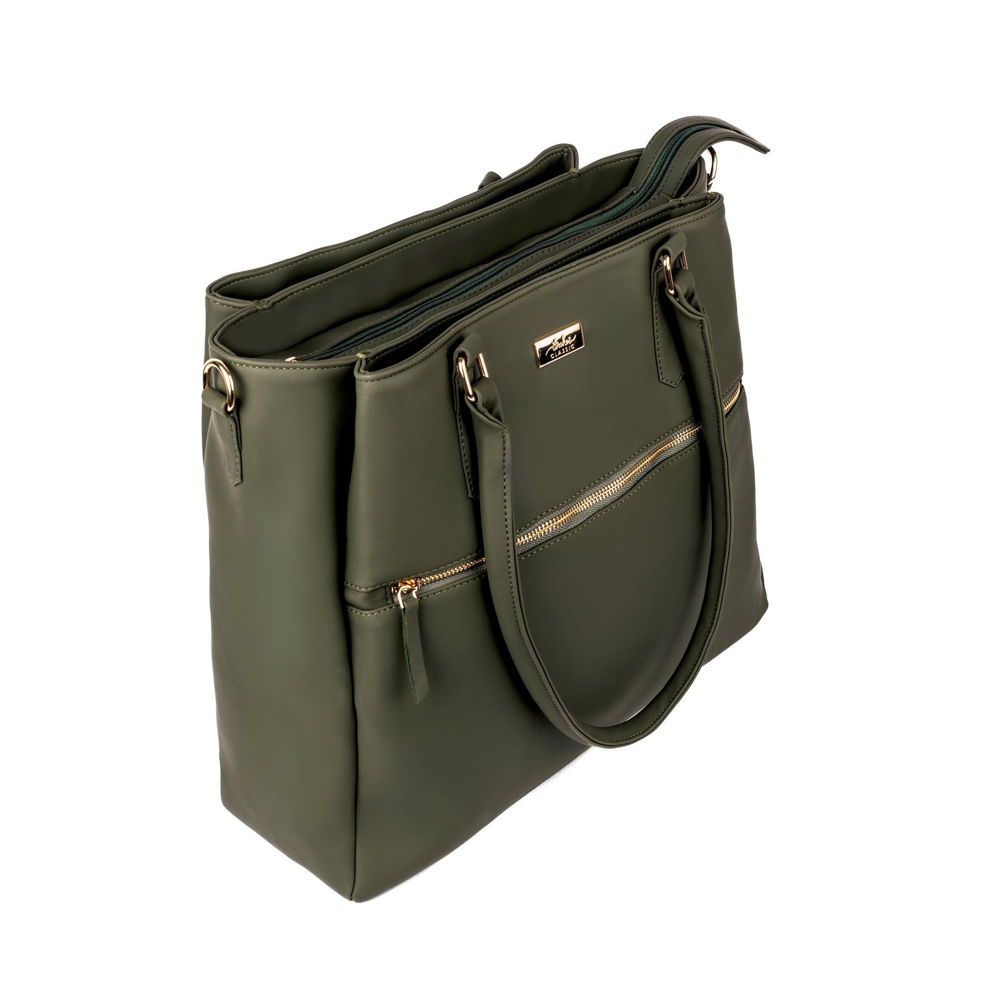 Aspire olive green tote bag with durable material and spacious compartments for everyday use