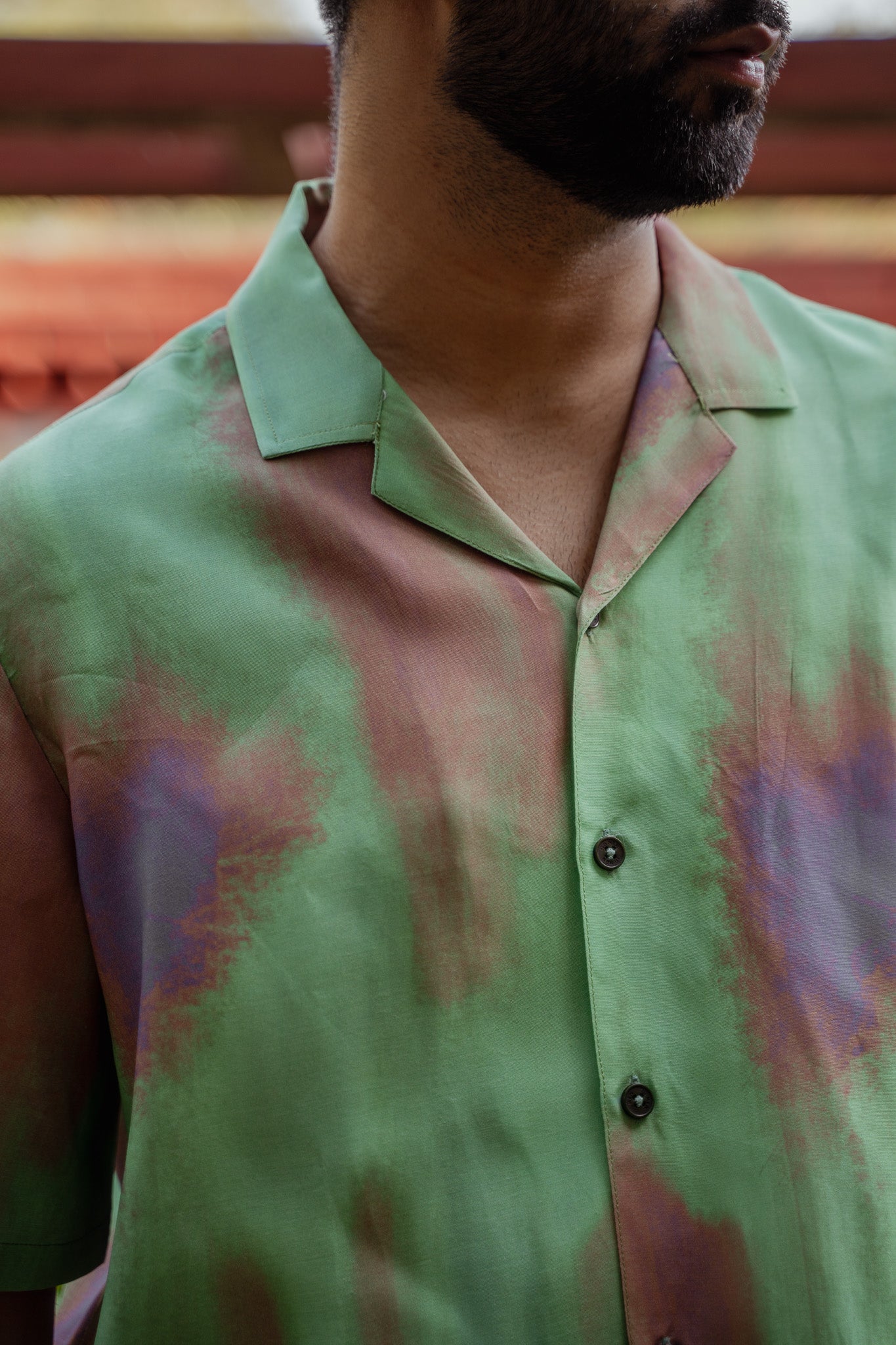 Ombre oversized shirt for men in green and brown tones with a relaxed fit from Stylera